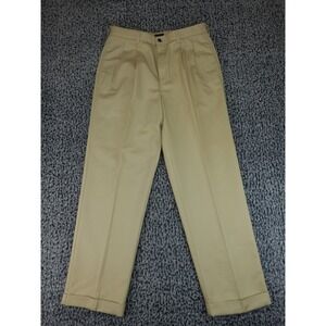 IZOD Pleated Dress Pants Mens 33x32 Tan Excellent Classic Chino Trousers